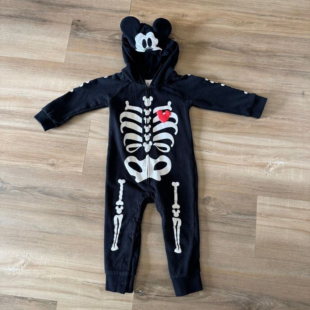 Disney Mickey Mouse Glow In The Dark Skeleton Costume Hood Size 18/24 Months